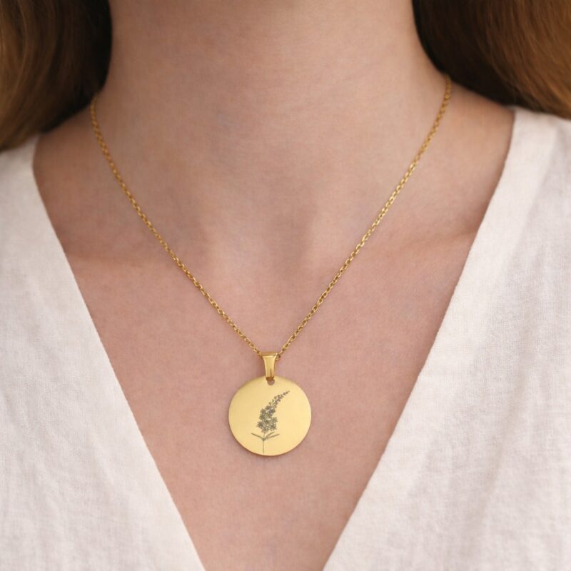 Graveerbare Munt Ketting met Geboortebloem